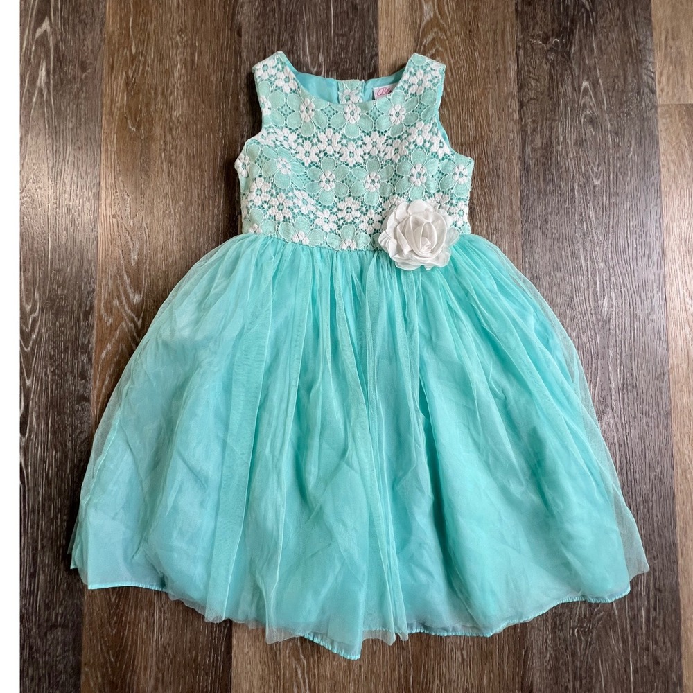 Bloome Tulle Lace Dress Girls 6X Mint Green Floral Party Flower Girl Sleeveless